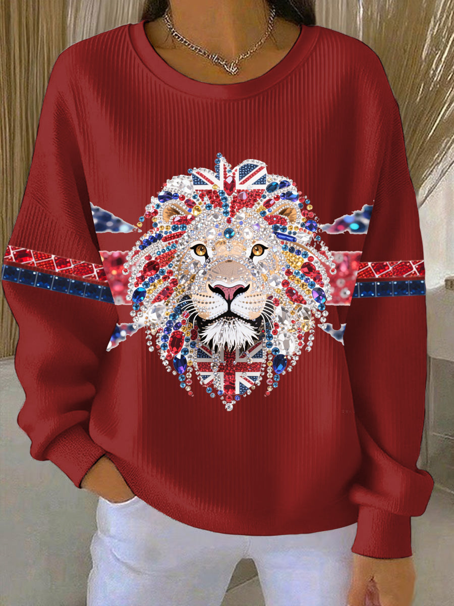 Women's British style imitation rhinestone hot-drilling Print Casual Sweatshirt-2