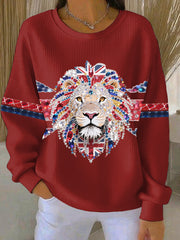 Women's British style imitation rhinestone hot-drilling Print Casual Sweatshirt-2