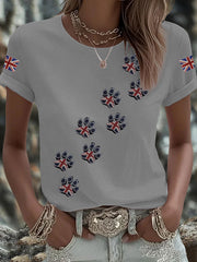 Women's British imitation diamond hot-drilling Printed Iron On Short Sleeve T-Shirt-4
