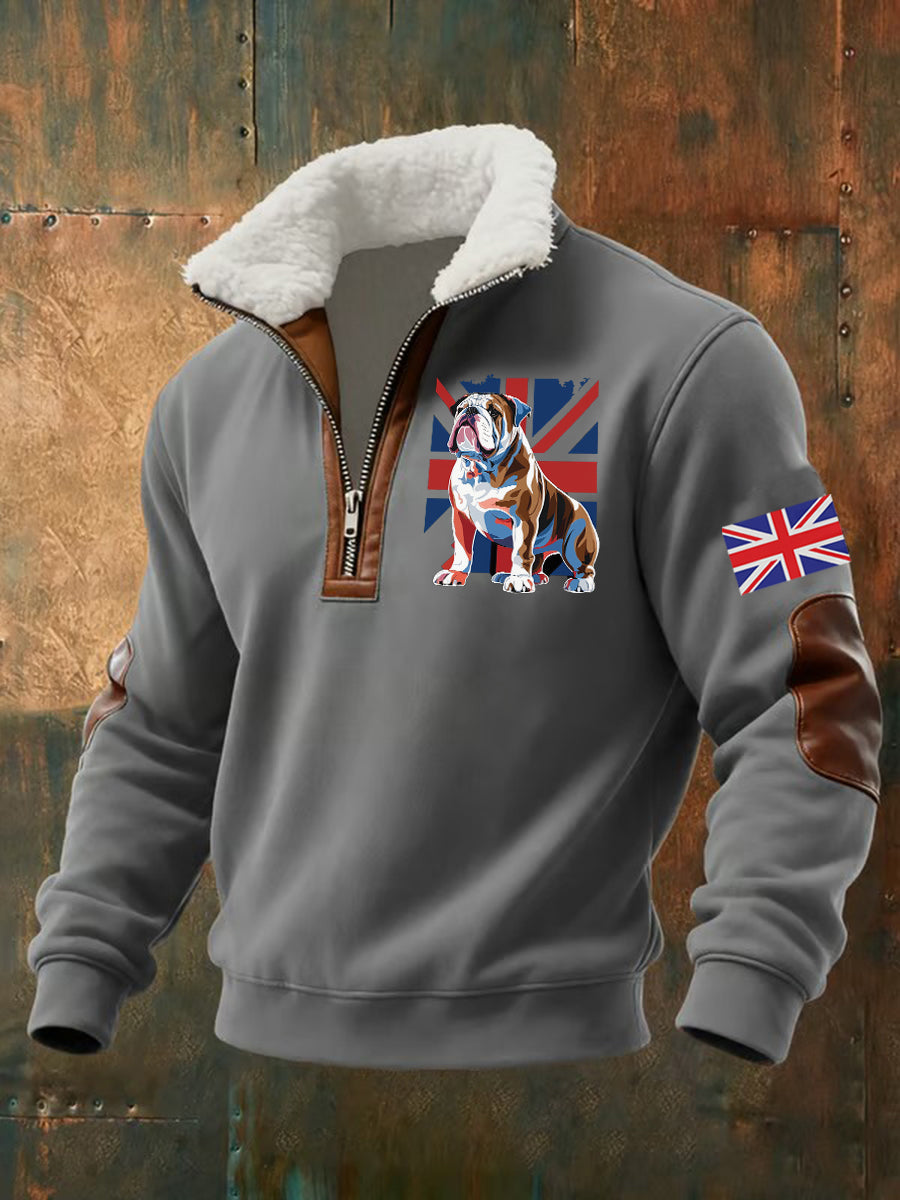 Men's Vintage England Flag Dog Printed Sweatshirt-3