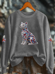 Women's British imitation diamond hot-drilling Printed Regular Sweatshirt-3