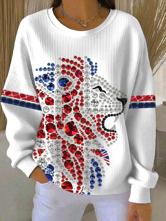 Women's British style imitation rhinestone hot-drilling Print Casual Sweatshirt