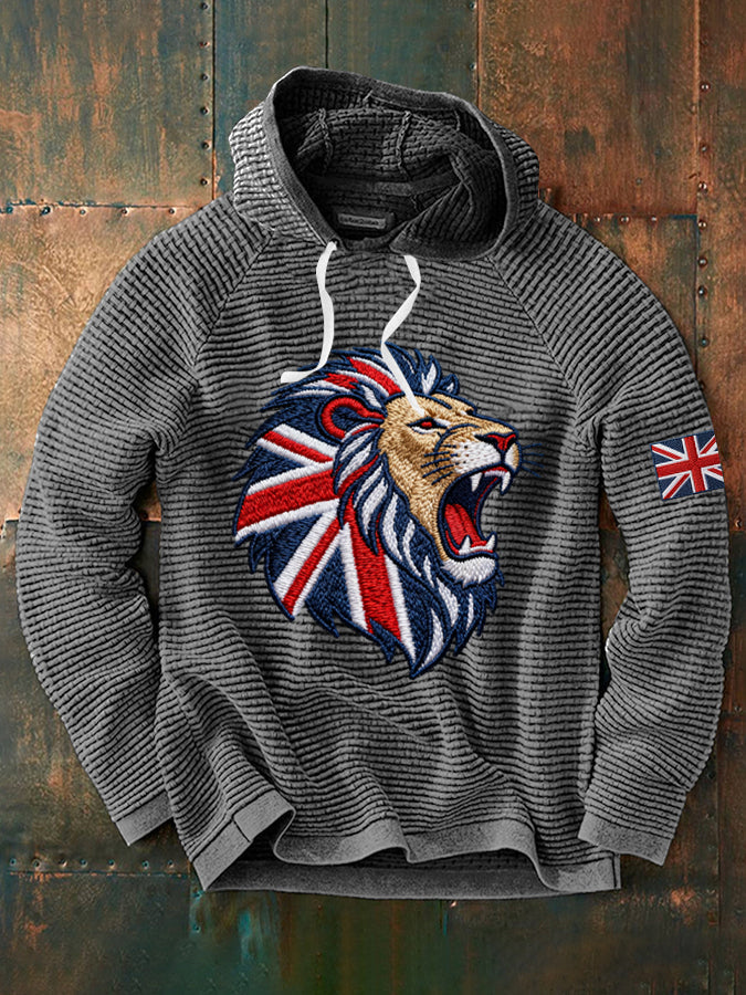 Men's English-style faux-embroidered waffle hoodie-3