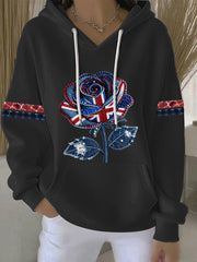 Women's British style imitation denim rhinestone hot-drill Print Casual Hoodie-1