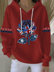 Women's British style imitation denim rhinestone hot-drill Print Casual Hoodie-2