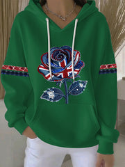 Women's British style imitation denim rhinestone hot-drill Print Casual Hoodie-5