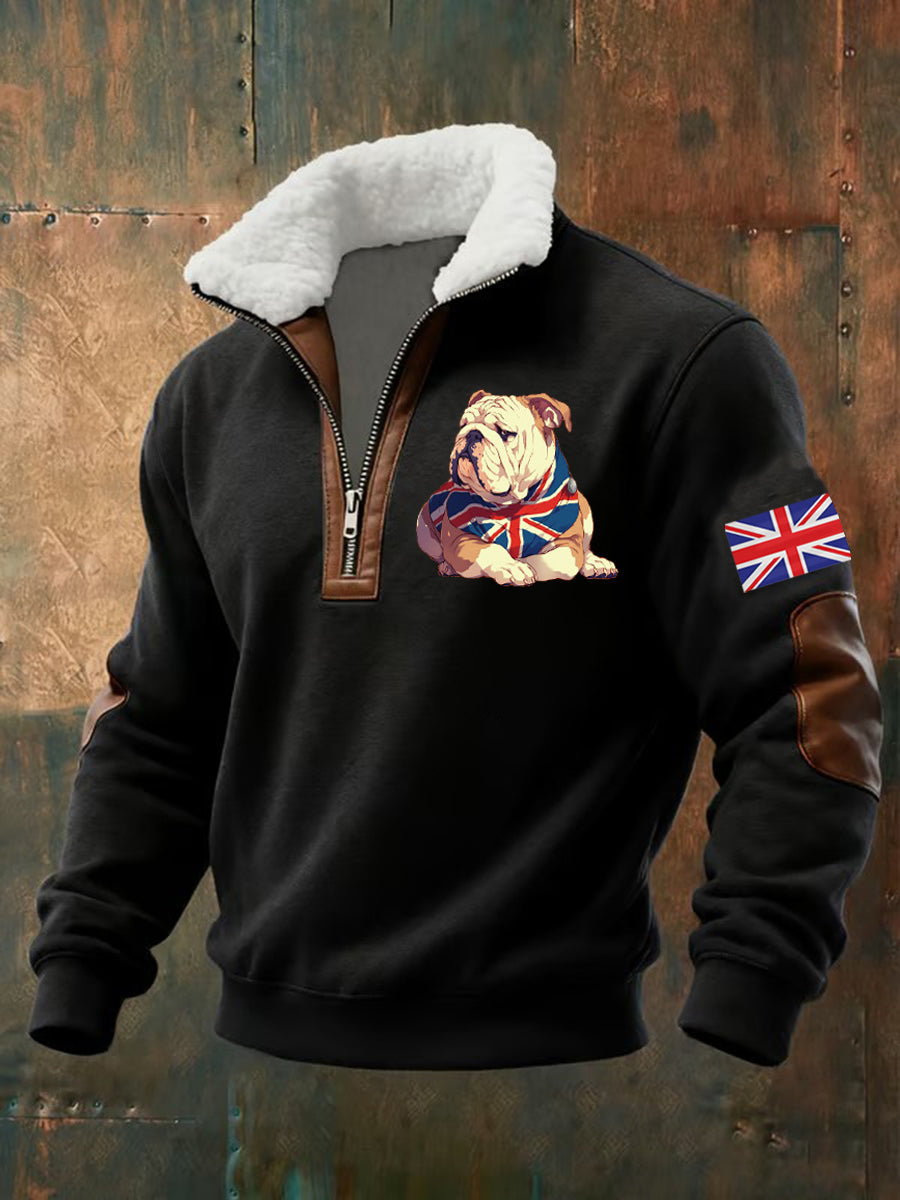 Men's Vintage England Flag Dog Printed Sweatshirt-2
