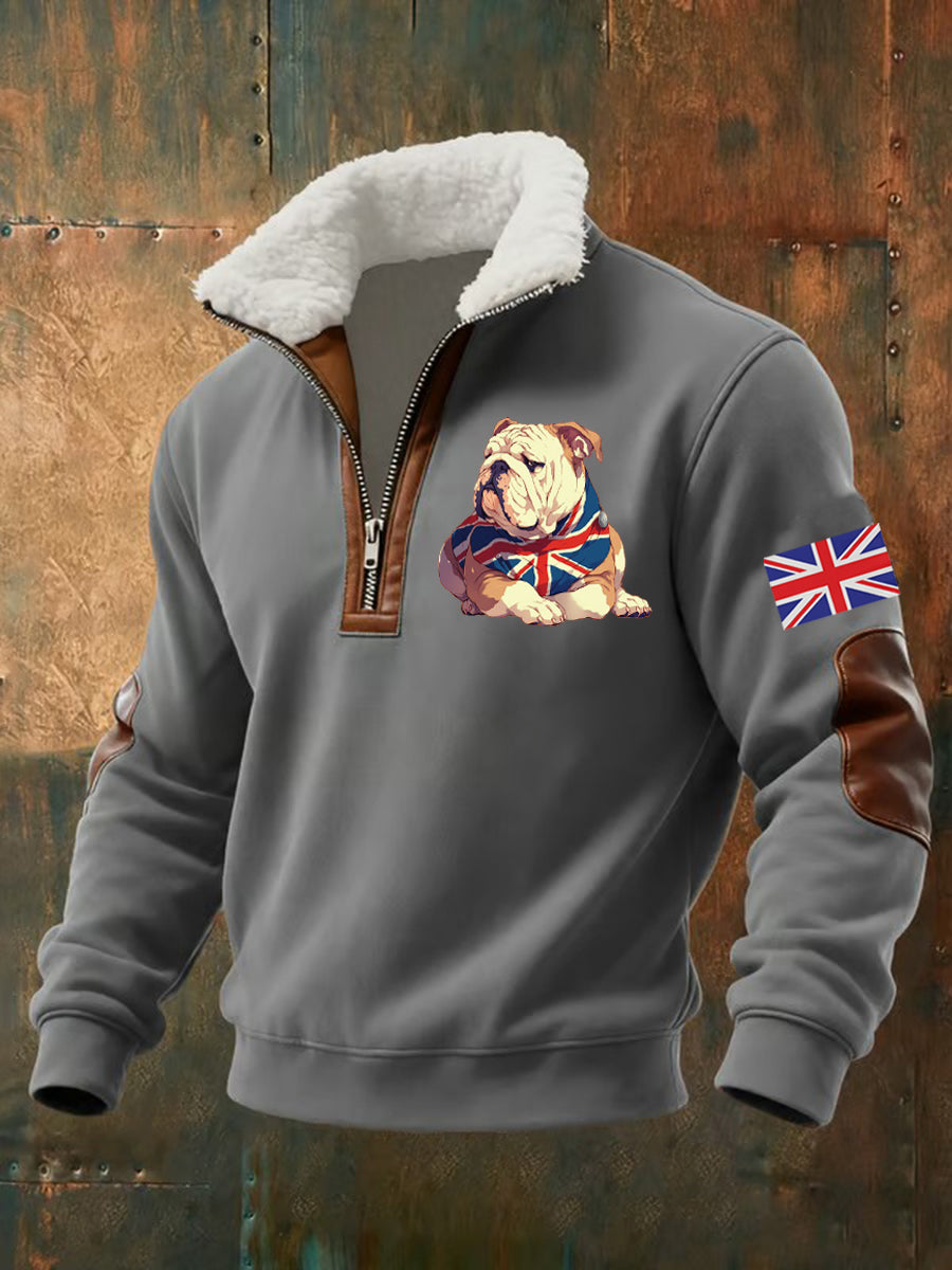 Men's Vintage England Flag Dog Printed Sweatshirt-3