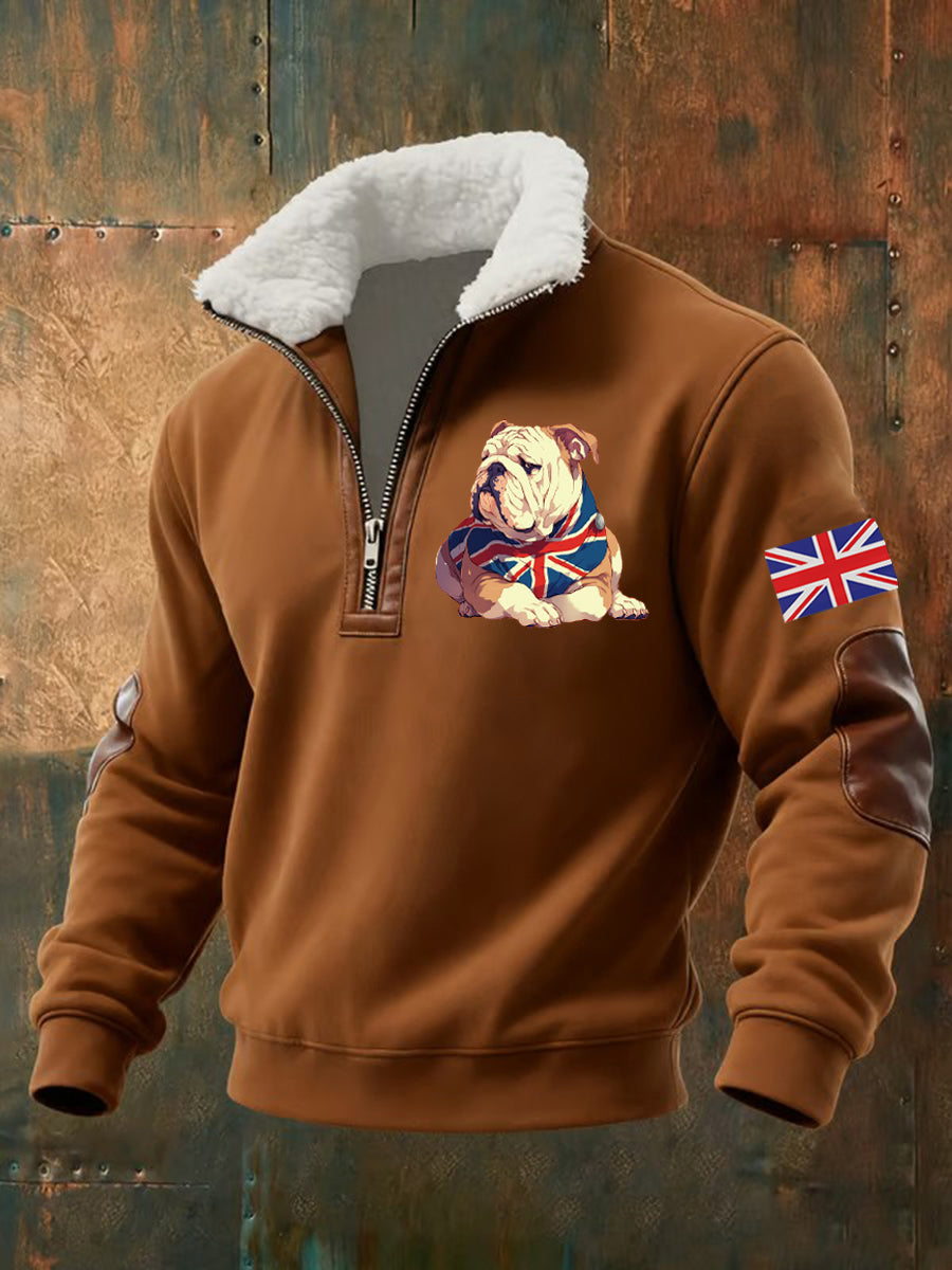 Men's Vintage England Flag Dog Printed Sweatshirt-5