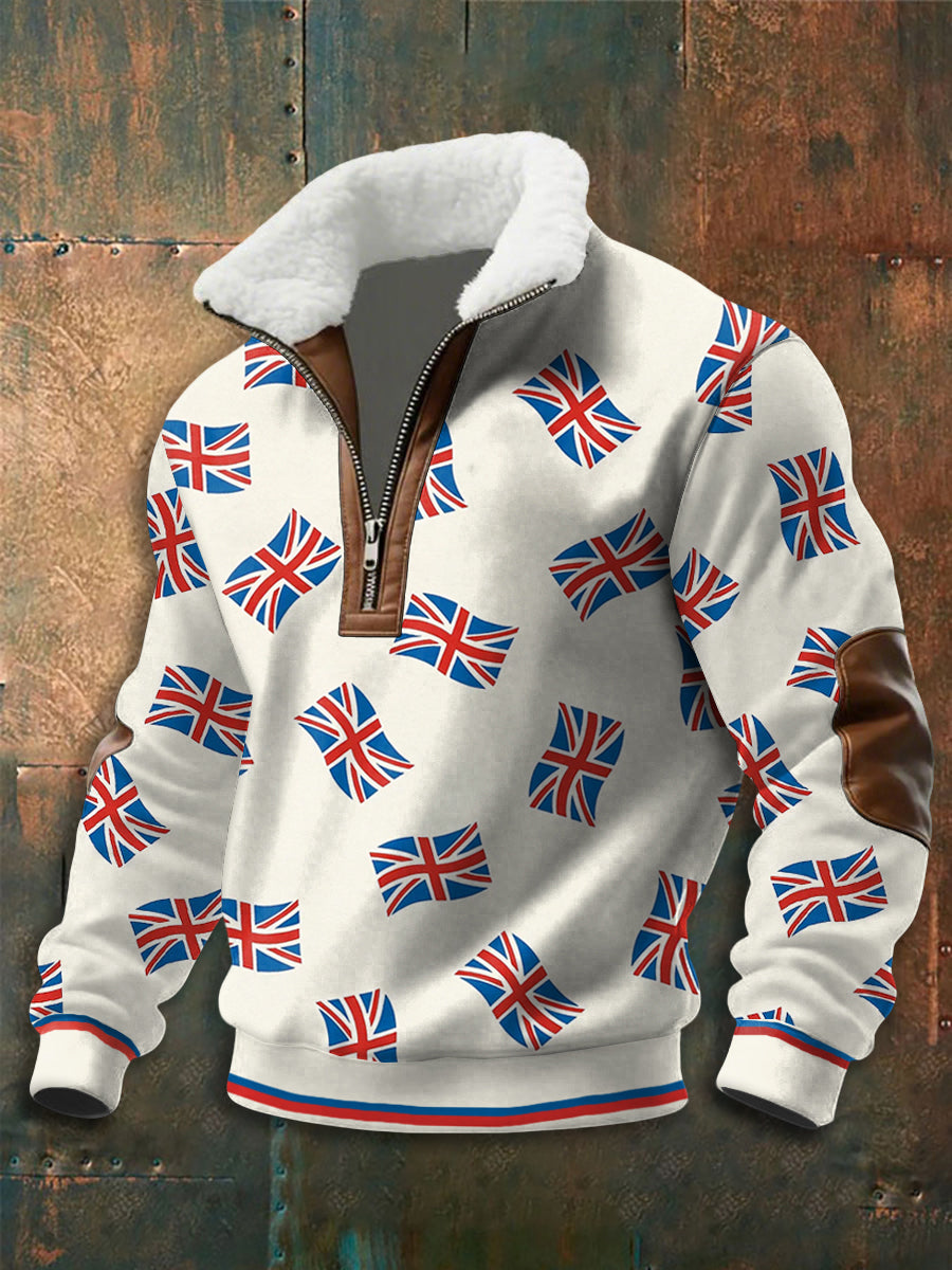 Men's Union Jack Art Print baggy zip-up hoodie