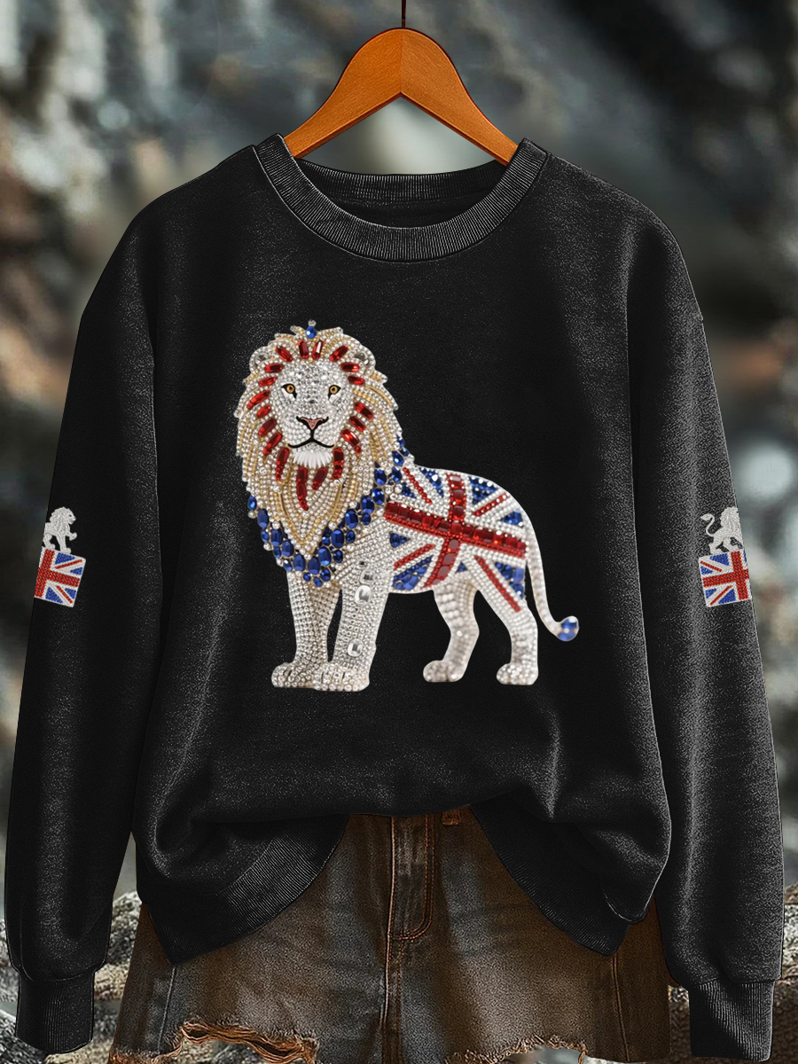 Women's British imitation diamond hot-drilling Printed Regular Sweatshirt