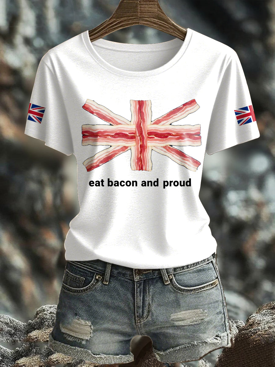 Women's Bacon UK Flag Printed T-Shirt-2