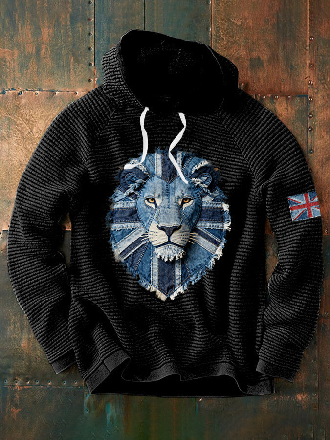 Men's British Faux Denim Waffle Hoodie-1