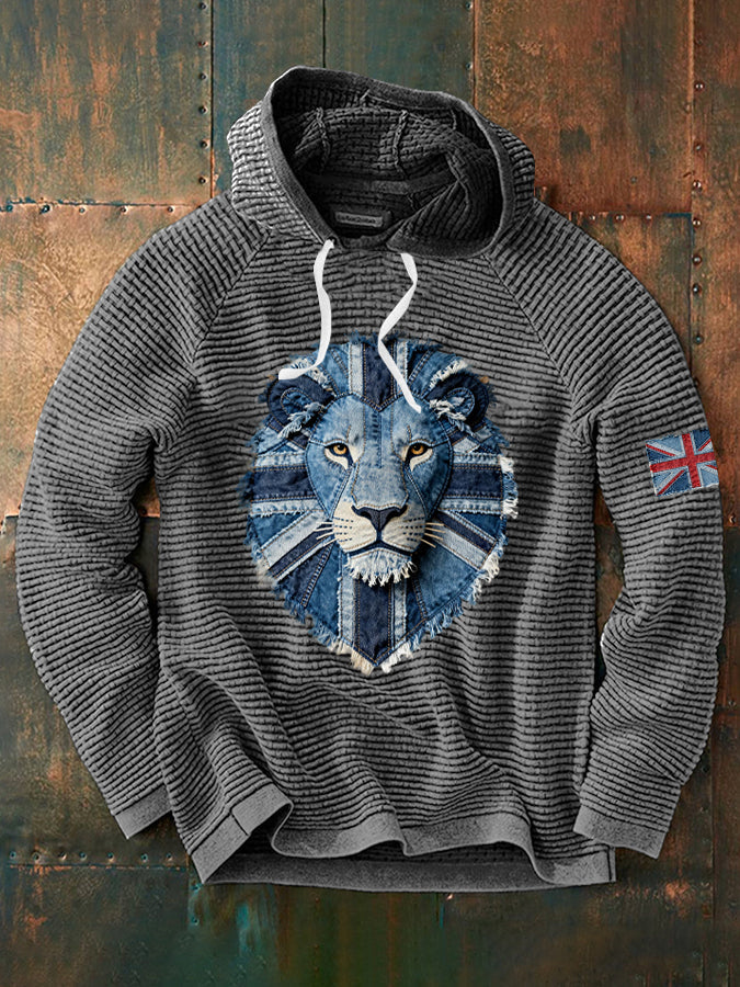 Men's British Faux Denim Waffle Hoodie-3