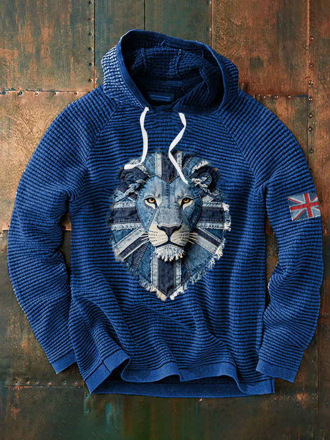 Men's British Faux Denim Waffle Hoodie-4