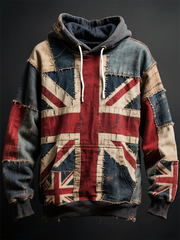 Unisex Union Jack and patchwork printed Oversized Drop-Shoulder Hoodie with Pockets