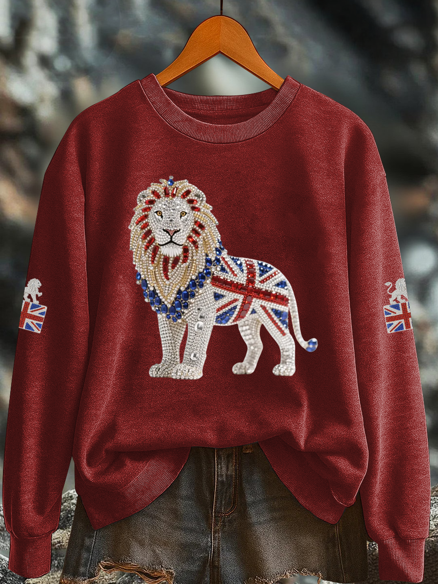 Women's British imitation diamond hot-drilling Printed Regular Sweatshirt-2