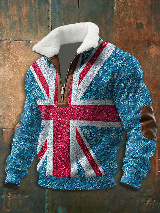 Men's Union Jack Art Print baggy zip-up hoodie