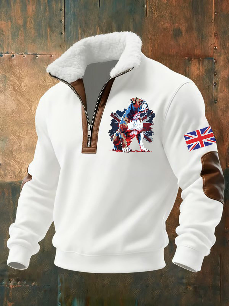 Men's Vintage England Flag Dog Printed Sweatshirt-1