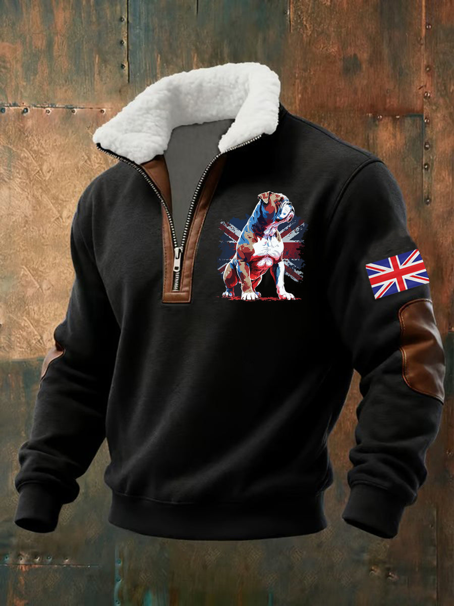 Men's Vintage England Flag Dog Printed Sweatshirt-2