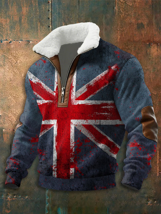 Men's Union Jack Art Print baggy zip-up hoodie