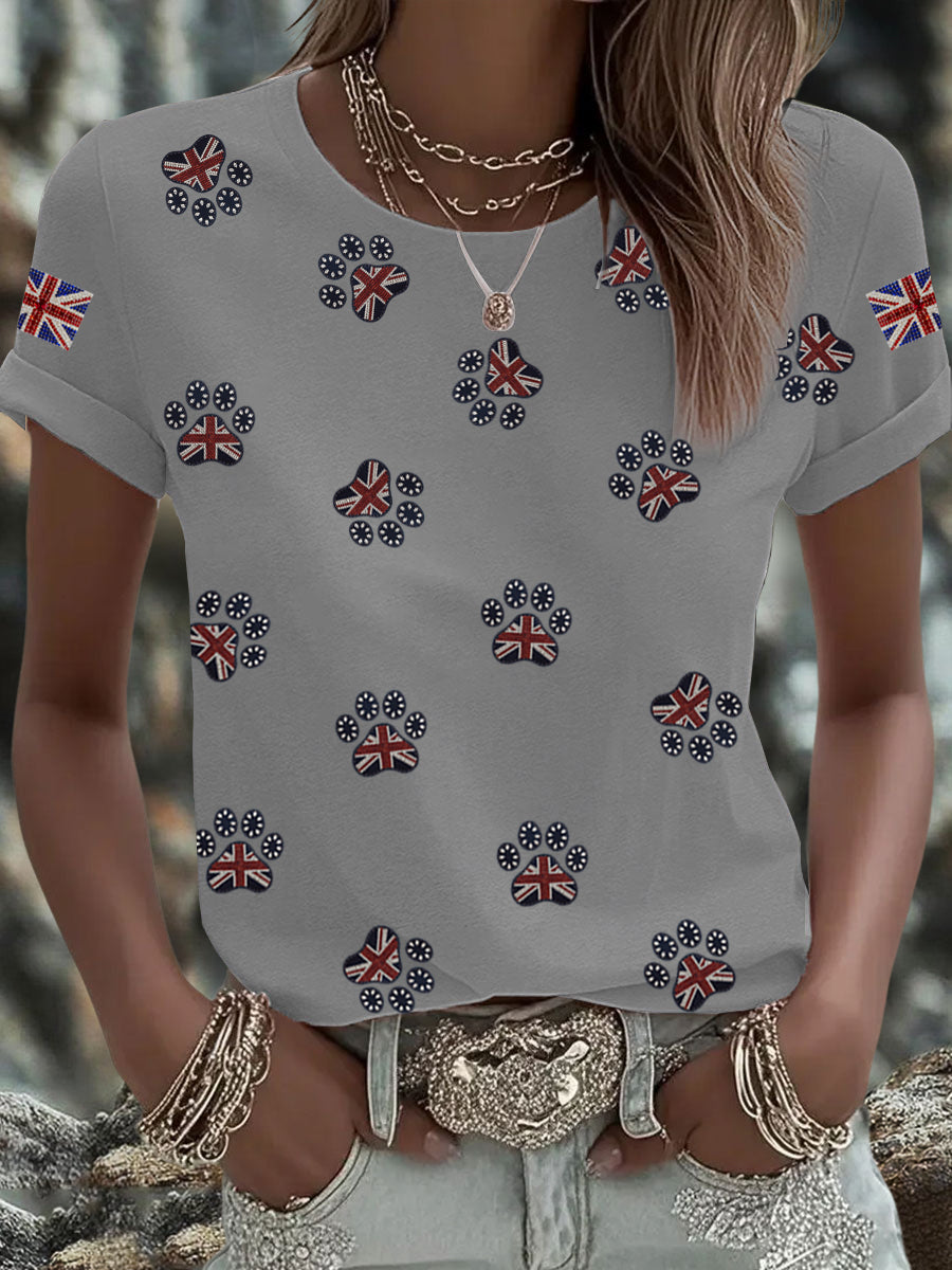 Women's British imitation diamond hot-drilling Printed Iron On Short Sleeve T-Shirt-4