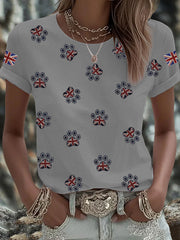 Women's British imitation diamond hot-drilling Printed Iron On Short Sleeve T-Shirt-4