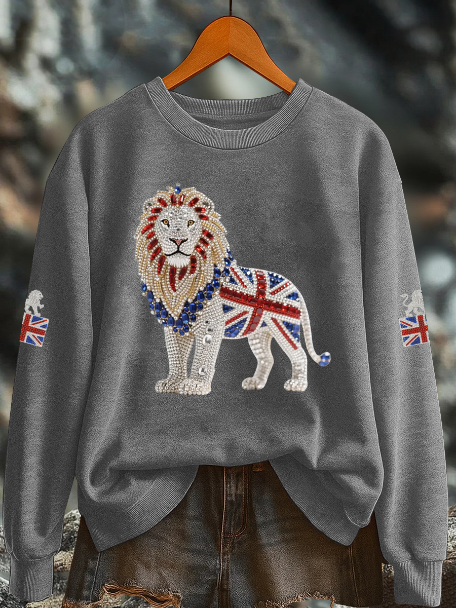 Women's British imitation diamond hot-drilling Printed Regular Sweatshirt-4