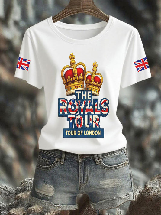 Women's Vintage England Flag The Royals Tour Printed T-shirt