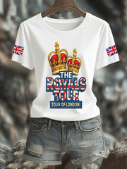 Women's Vintage England Flag The Royals Tour Printed T-shirt