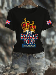 Women's Vintage England Flag The Royals Tour Printed T-shirt-1
