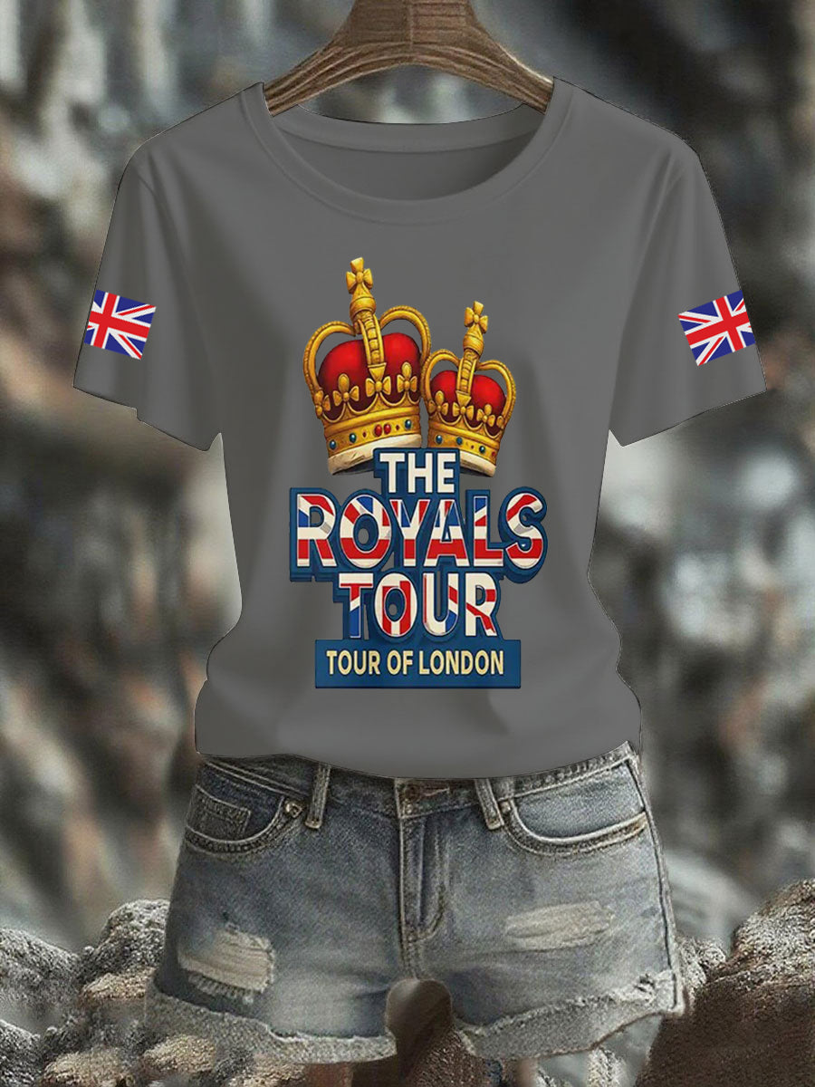 Women's Vintage England Flag The Royals Tour Printed T-shirt-3