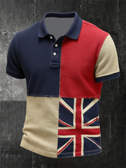 Men's Union Jack and patchwork printed polo shirt