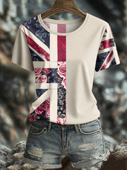 Women's UK Flag Floral Art Printed T-shirt-1