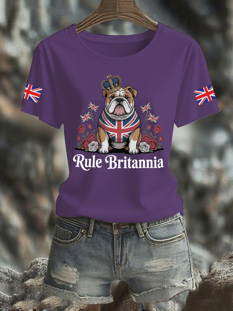 Women's Vintage England Flag Rule Britannia Printed T-shirt-3