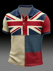 Men's Union Jack and patchwork printed polo shirt