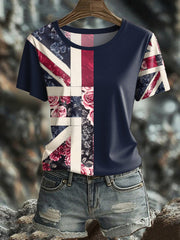 Women's UK Flag Floral Art Printed T-shirt-2