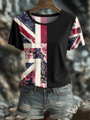 Women's UK Flag Floral Art Printed T-shirt-3