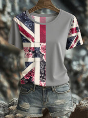 Women's UK Flag Floral Art Printed T-shirt-5