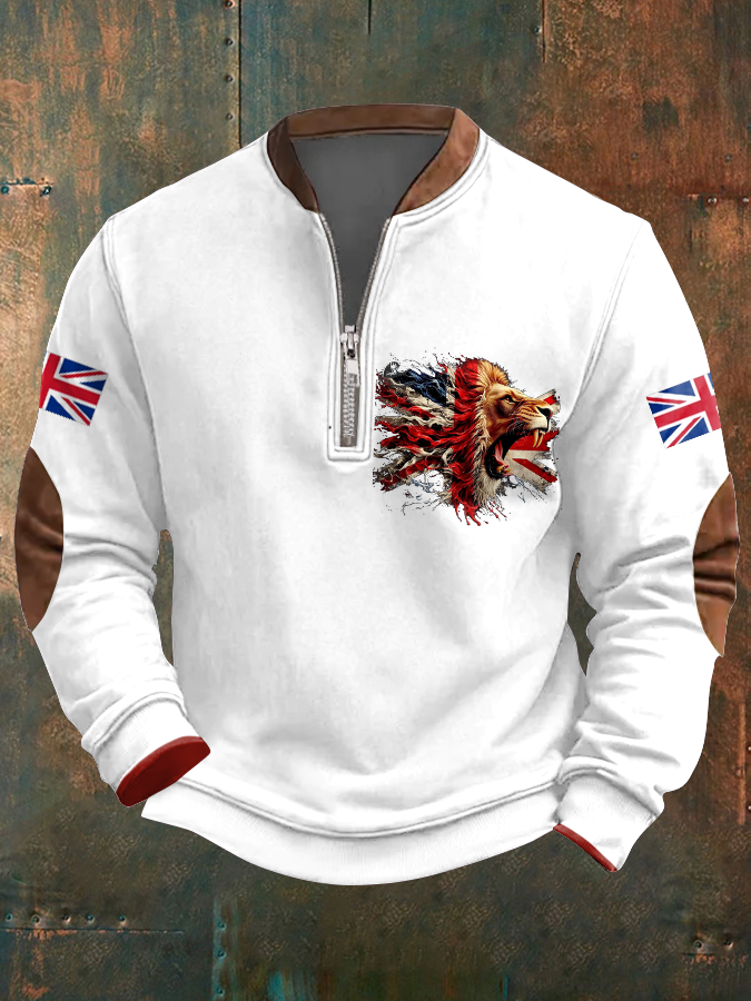 Men's UK Flag Lion Art Printed Sweatshirt-1