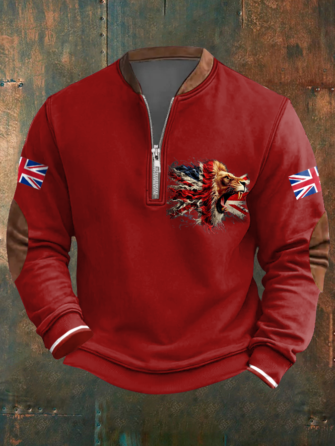 Men's UK Flag Lion Art Printed Sweatshirt-4