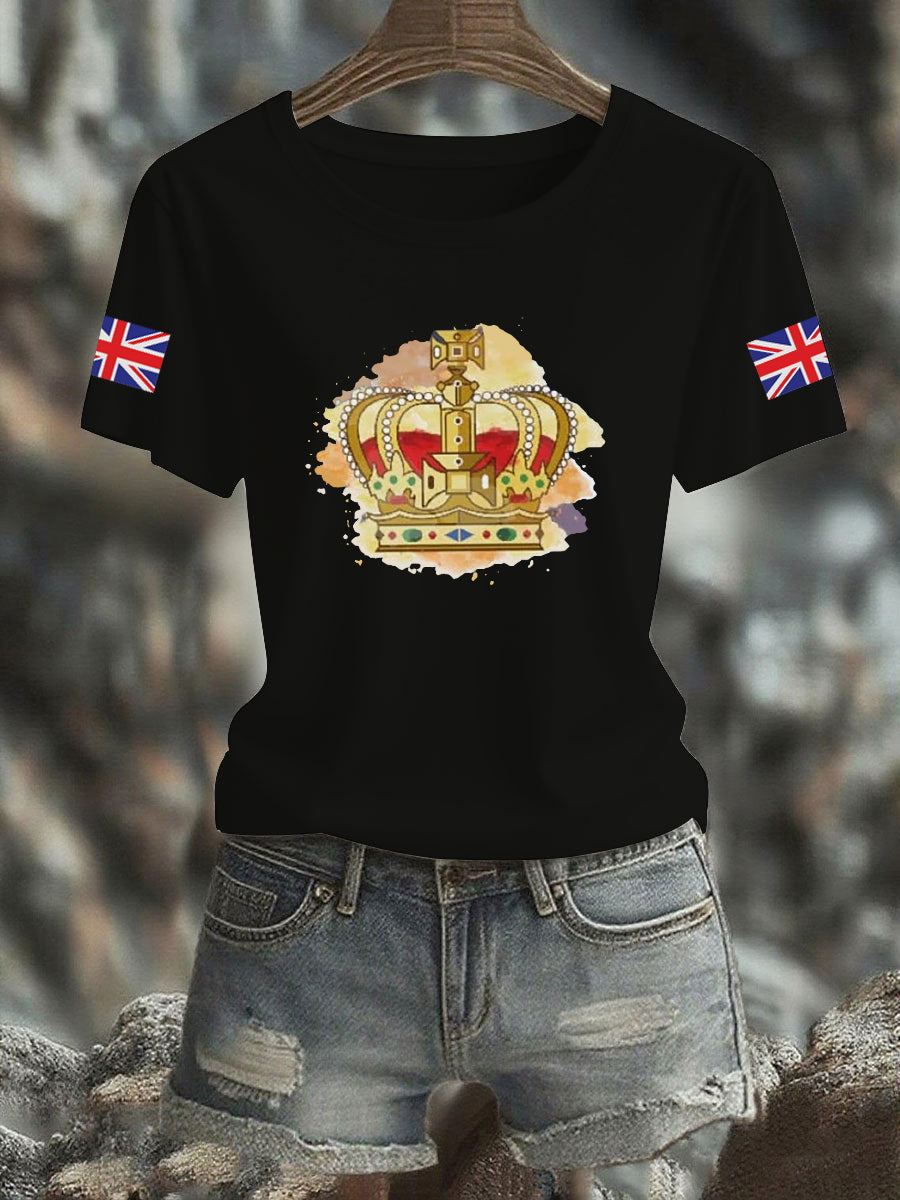 Women's Vintage England Flag Royals Printed T-shirt-1