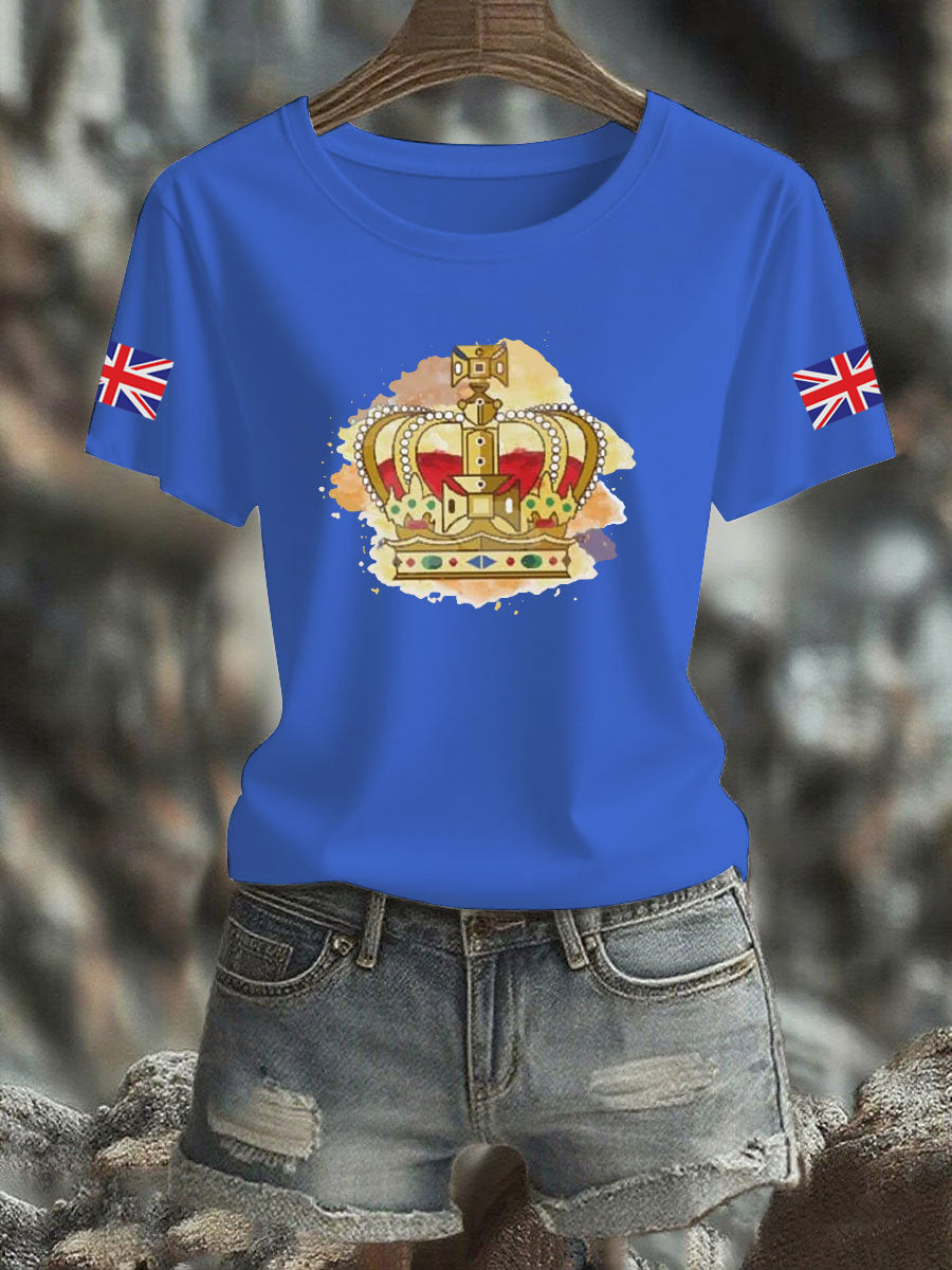 Women's Vintage England Flag Royals Printed T-shirt-2