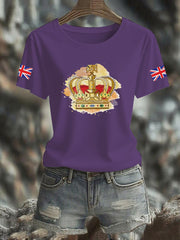Women's Vintage England Flag Royals Printed T-shirt-3