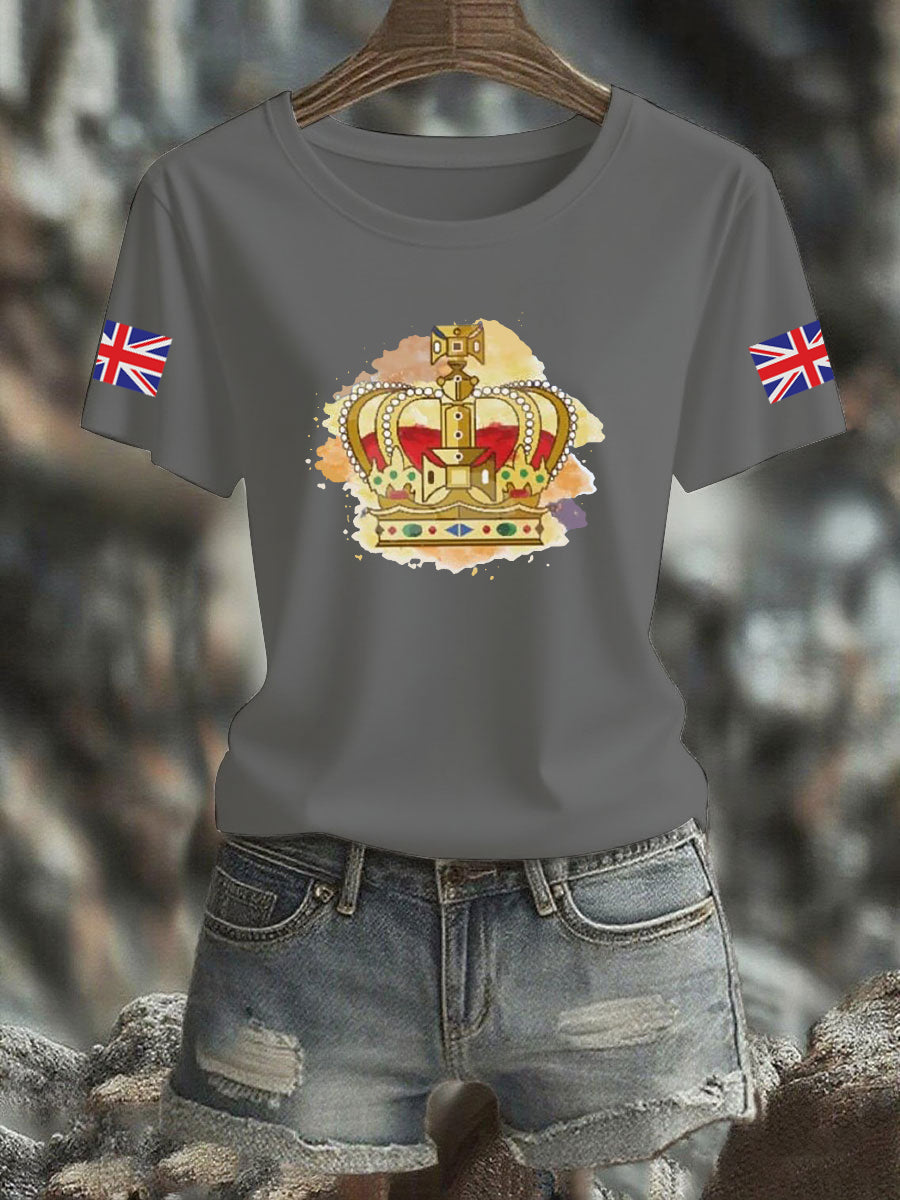 Women's Vintage England Flag Royals Printed T-shirt-4