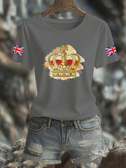 Women's Vintage England Flag Royals Printed T-shirt-4