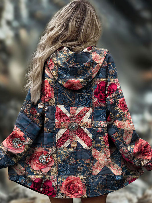 Women's UK Flag Floral Art Printed Coat