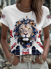 Women's British imitation diamond hot-drilling Printed Iron On Short Sleeve T-Shirt