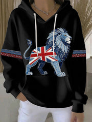 Women's British style imitation denim rhinestone hot-drill Print Casual Hoodie-1