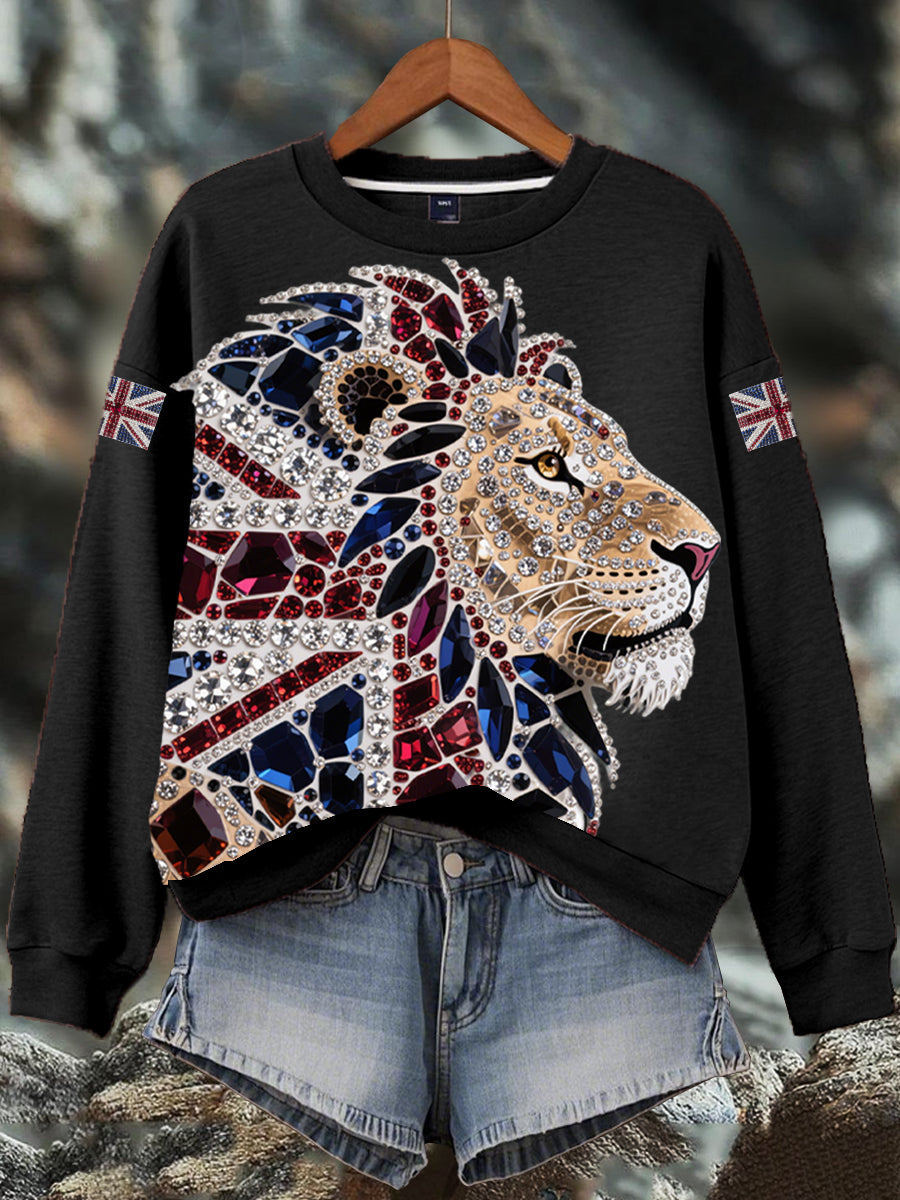 Women's British imitation diamond hot-drilling Print Sweatshirt-1